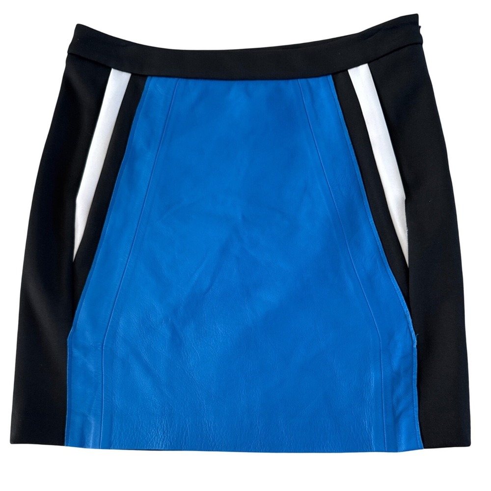 Susana Monaco Blue Lamb Leather Colorblock Mini Skirt Black White Size 4 Chic